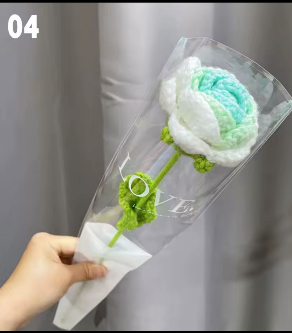 Single Rose Woven Bouquet, Artificial Flowers, Handcrafted Crochet.