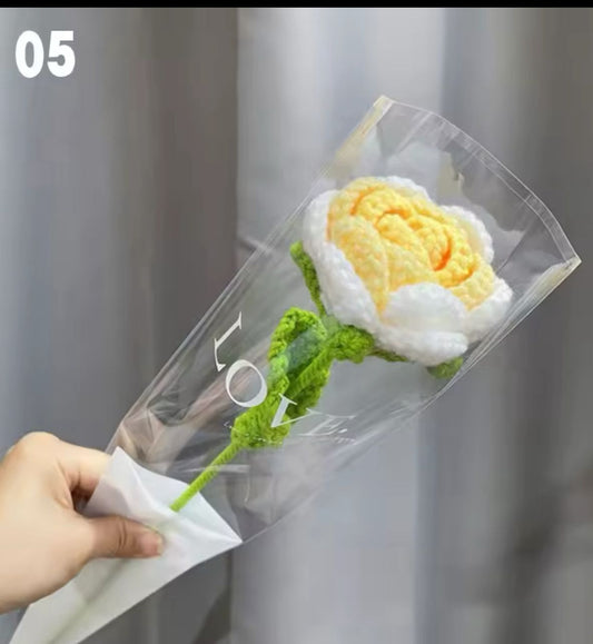 Single Rose Woven Bouquet, Artificial Flowers, Handcrafted Crochet.