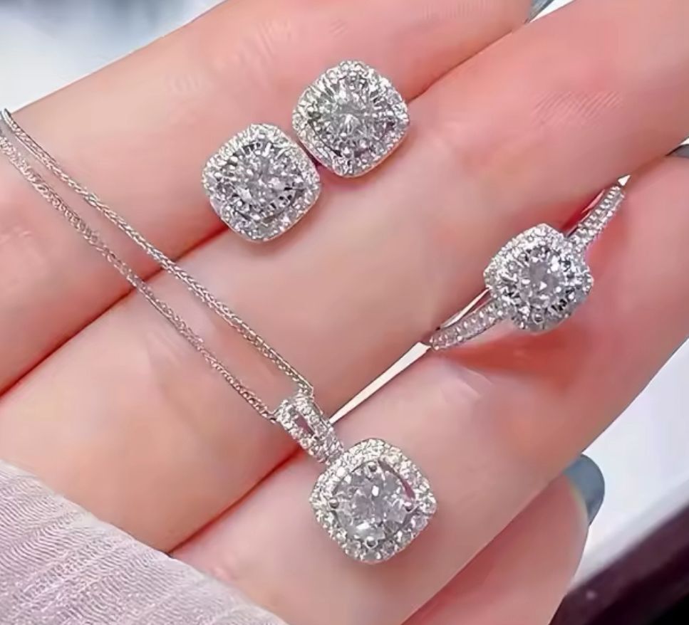 Elevate your style with Elegant 3-Piece Silver Pendant Necklace Set with Ring, Earrings without compromising on quality.