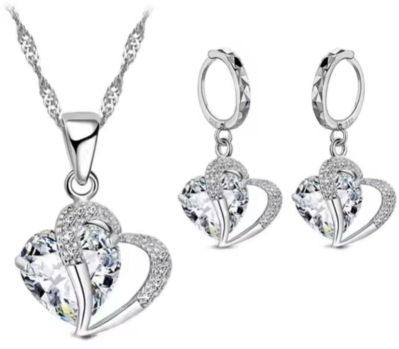 Women Fashion Shiny Rhinestone Necklace Chain Hearts Pendant Jewelry Party Gift