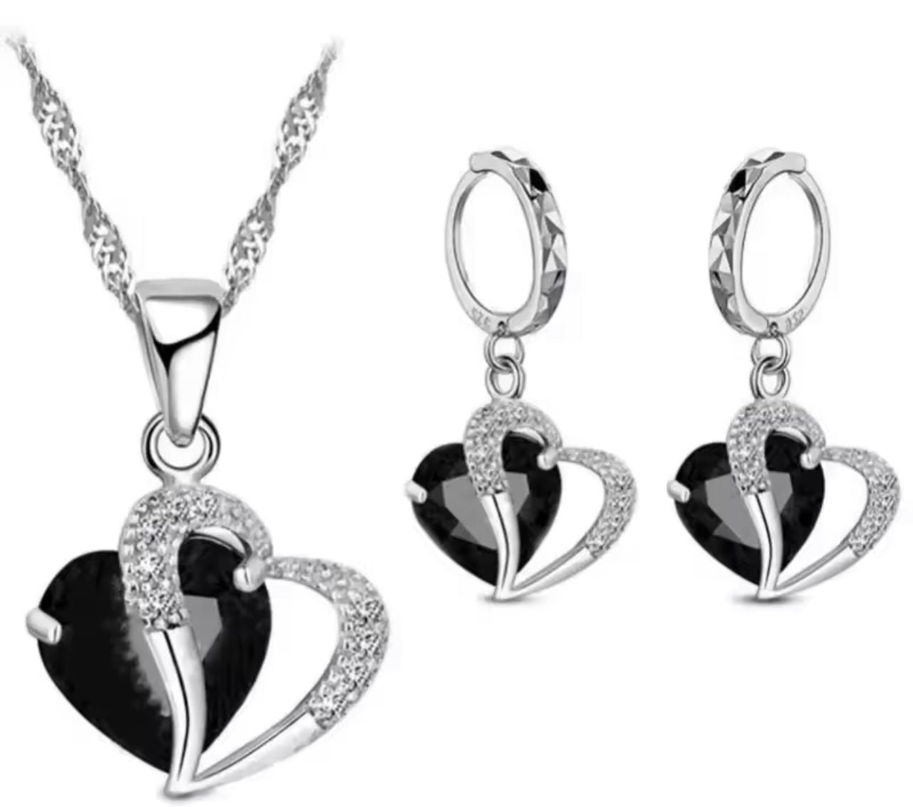 Women Fashion Shiny Rhinestone Necklace Chain Hearts Pendant Jewelry Party Gift