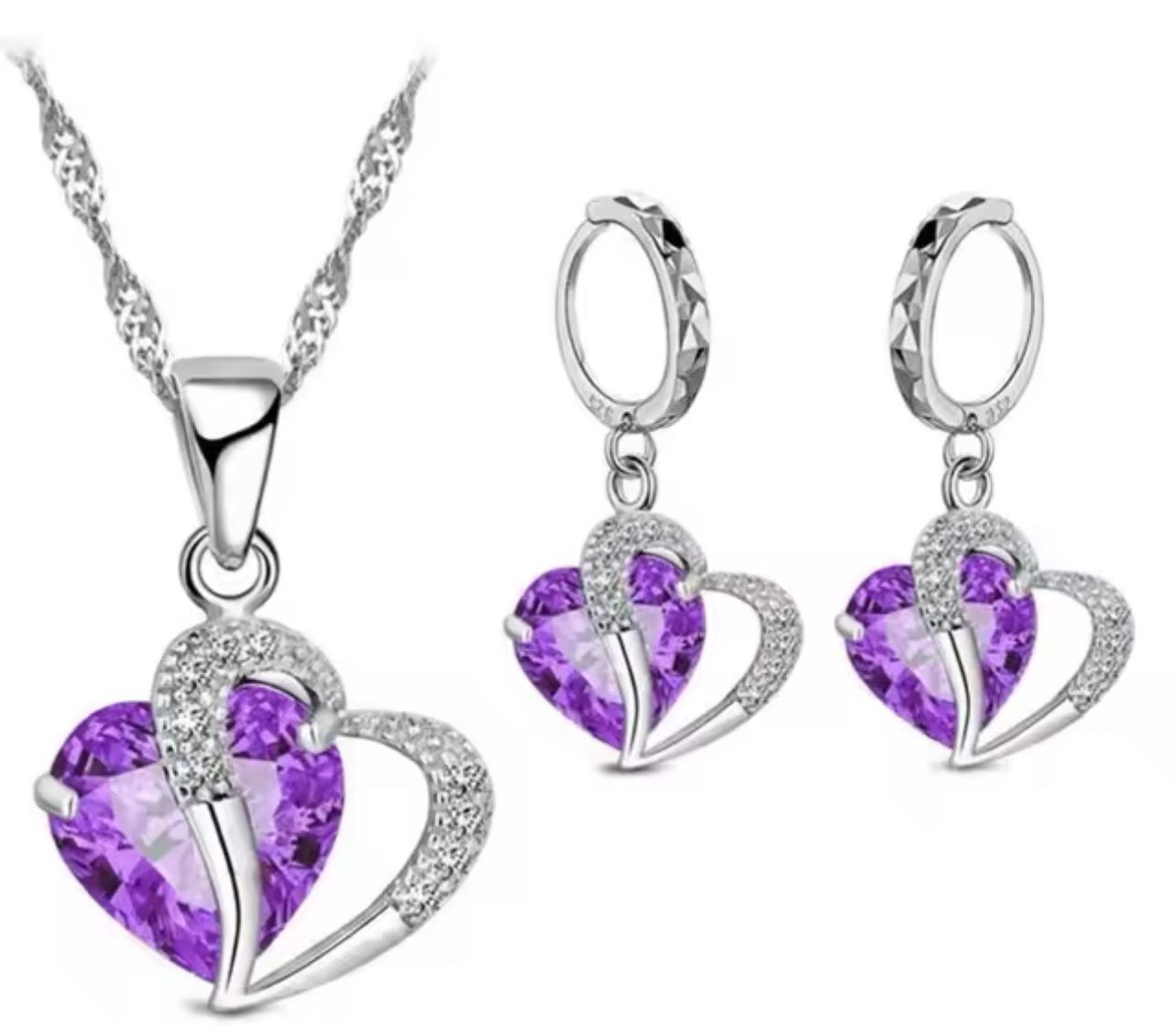 Women Fashion Shiny Rhinestone Necklace Chain Hearts Pendant Jewelry Party Gift