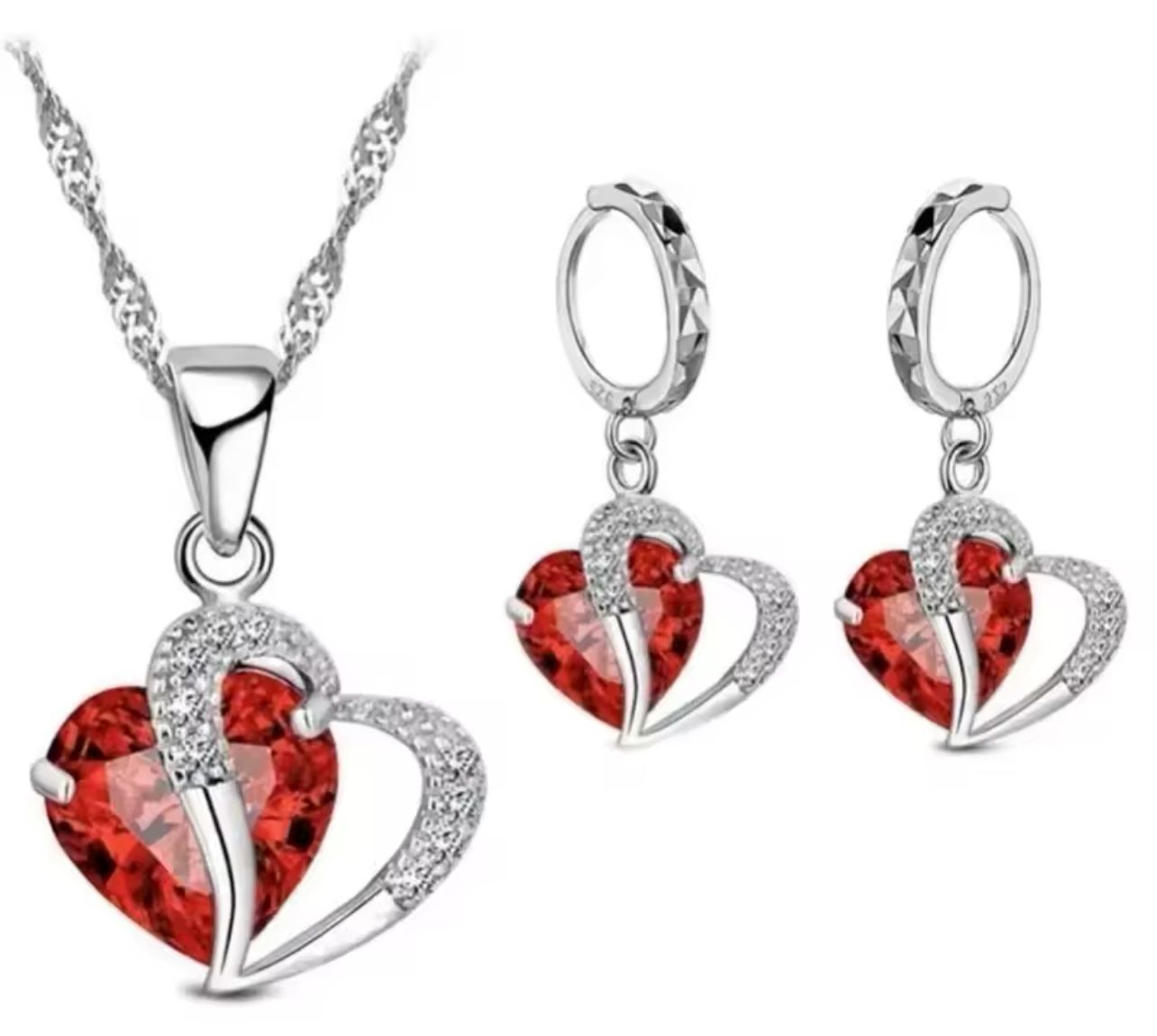 Women Fashion Shiny Rhinestone Necklace Chain Hearts Pendant Jewelry Party Gift