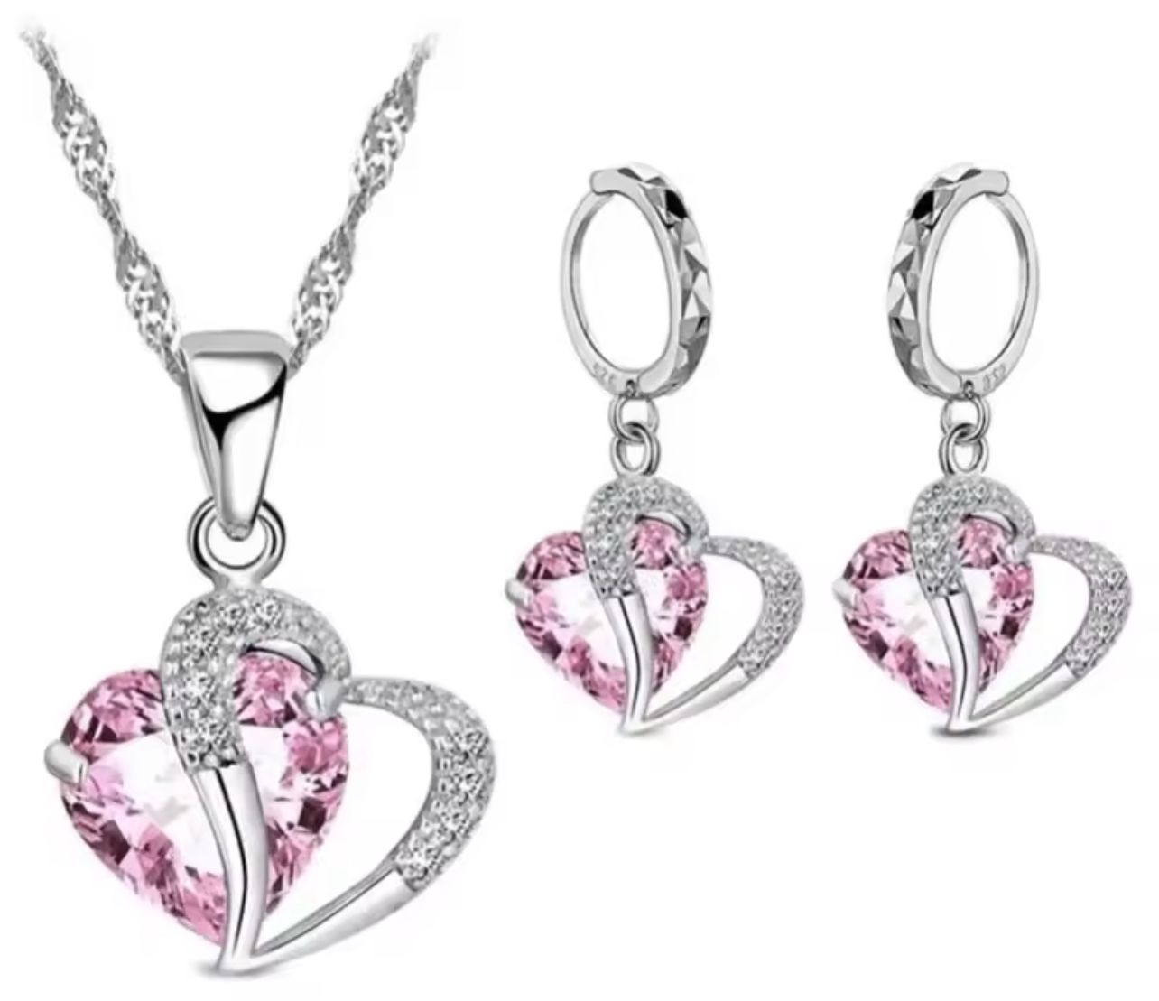 Women Fashion Shiny Rhinestone Necklace Chain Hearts Pendant Jewelry Party Gift