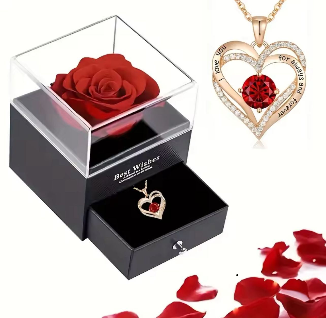 Luxury Red Zircon Pendant Necklaces with Rose Flower