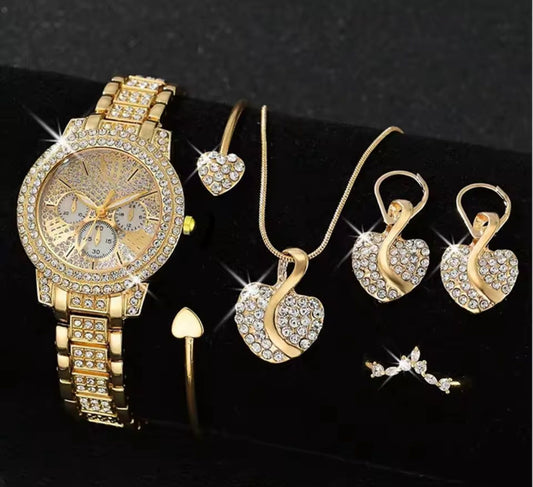 Luxury Women Gold Watch Fashion Ladies Quartz Diamond Wristwatch Elegant Female Bracelet Watches Set