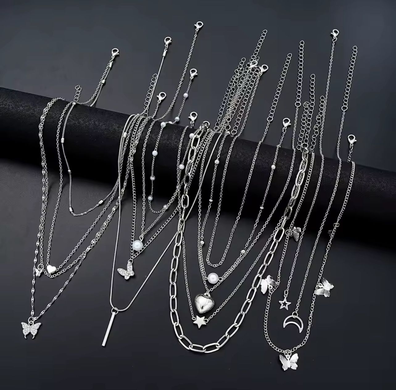 11pcs/Set Simple Heart, Butterfly, Faux Pearl, Star, And Moon Design Necklace Set For Women, Holiday, Date, Gift, And Daily Wear
