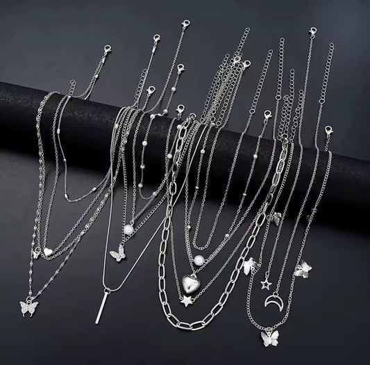 11pcs/Set Simple Heart, Butterfly, Faux Pearl, Star, And Moon Design Necklace Set For Women, Holiday, Date, Gift, And Daily Wear