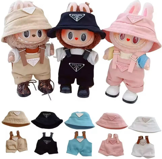 Labubu Luxury Overalls & Triangle Hat Outfit Set