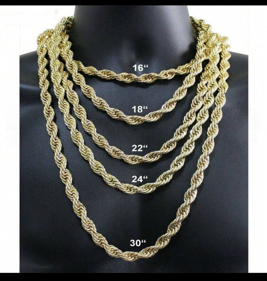 Mens 10mm Rope Chain 14k Gold Plated 16"-30" Choker Hip Hop Jewelry Necklace