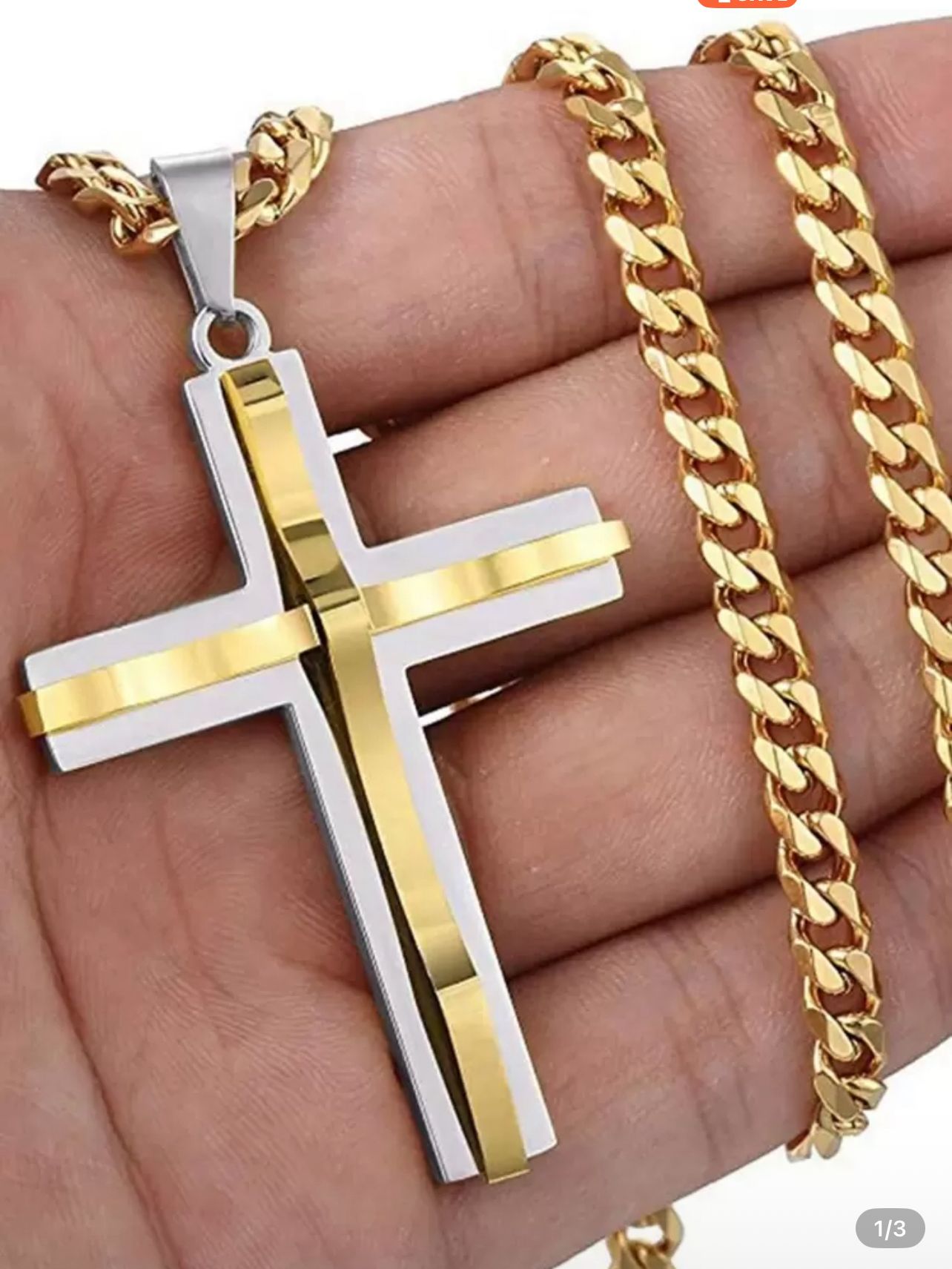 Cross Necklace Bracelet Ring Sets For Men- Stainless Steel Silver and Gold Color Versatile Jewelry Set