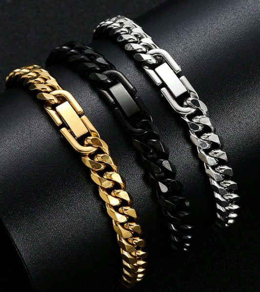 8MM 316L Titanium Steel Golden Black Cuban Chain Bracelet Fashion Hip Hop Men's Jewelry