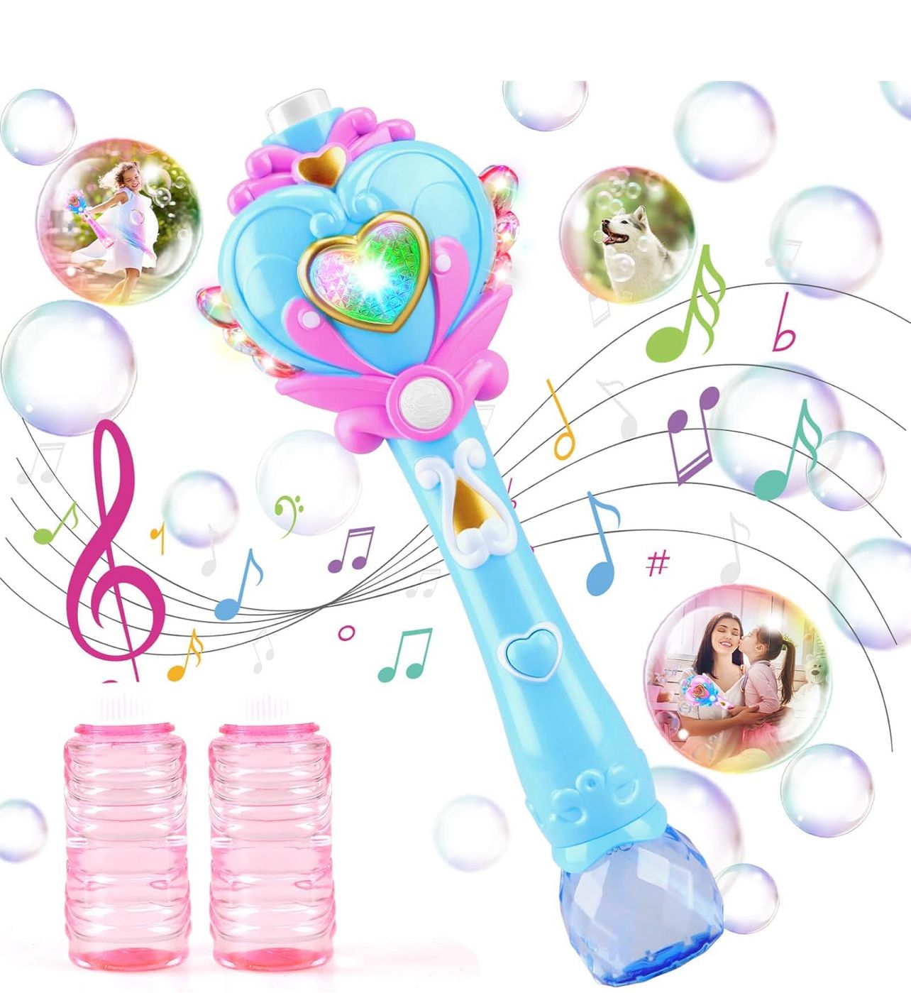 Princess Toy Bubble Wand, Birthday Gift, Bubbles Machine Fairy Wands for Kids Light Up with Bubble Solution,