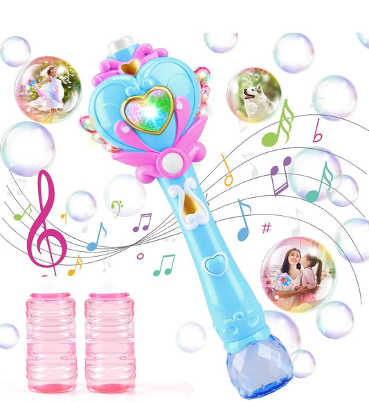 Princess Toy Bubble Wand, Birthday Gift, Bubbles Machine Fairy Wands for Kids Light Up with Bubble Solution,