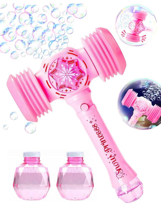 JOYIN Bubble Wands with Toy Hammer, Light Up Automatic Bubble Machine with Bubbles Refill Solution, 2 in 1 Bubble Wand for Kids Girl, Toddler, Bubbles Party Favor, Summer, Gifts, Outdoor