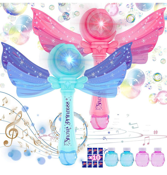 Princess Bubble Wand Blower for Girls Wings 1000 Bubbles Per Minute Outdoor Indoor Bubbles Maker Toys Music and Light for Kids