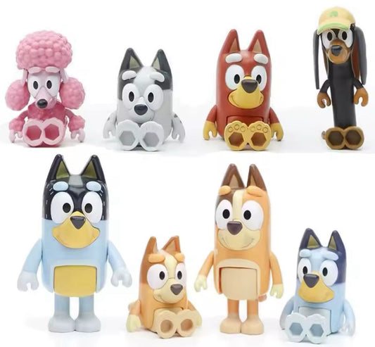 Bluey Friends and Family Series Bingo, Bandit and Chilli Action Figures 8 Pack for Boys and Girls