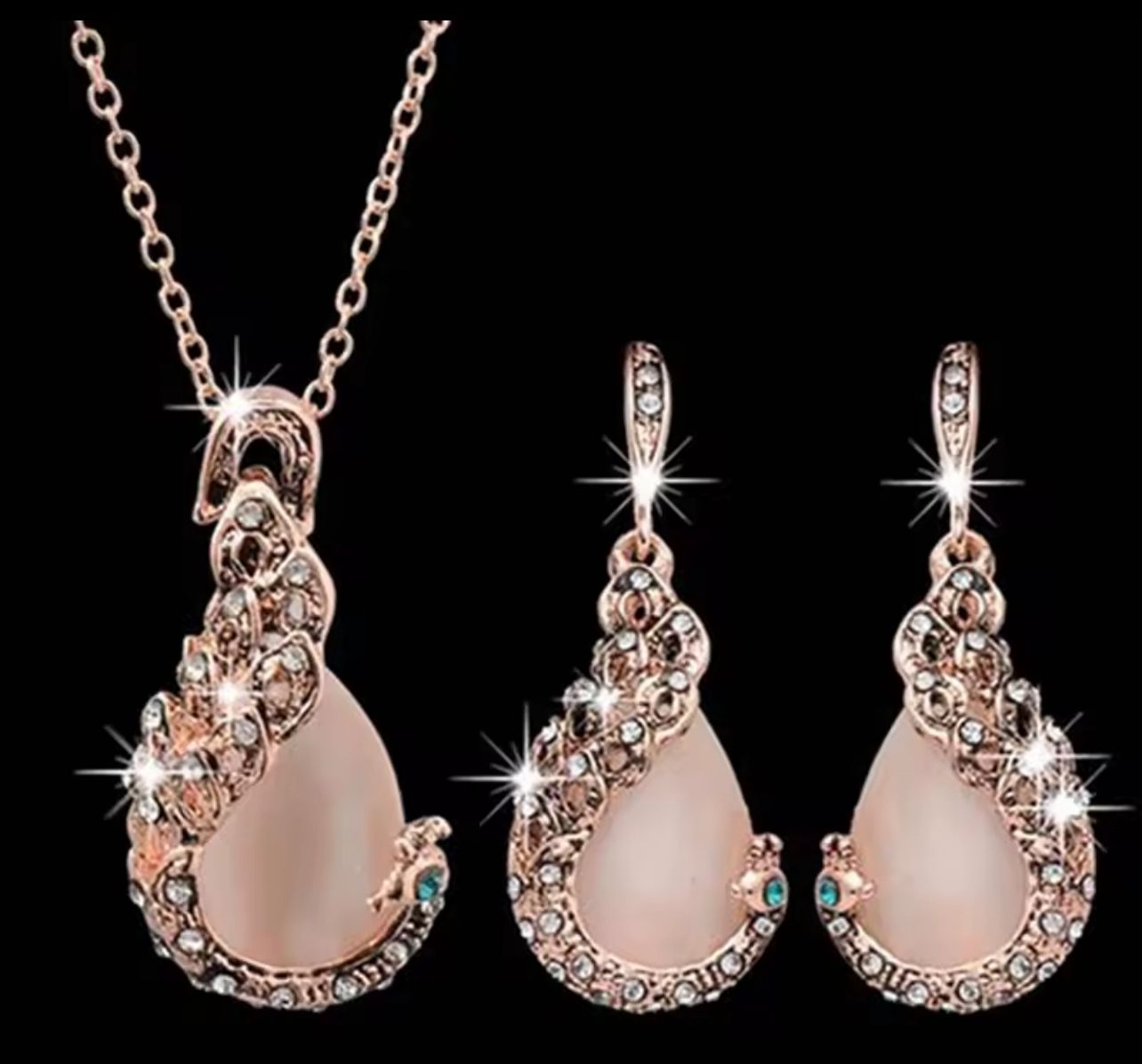 3pcs Jewelry Set Elegant Waterdrop Rhinestone Pendant Necklace for Women Hook Earings Jewelry Set