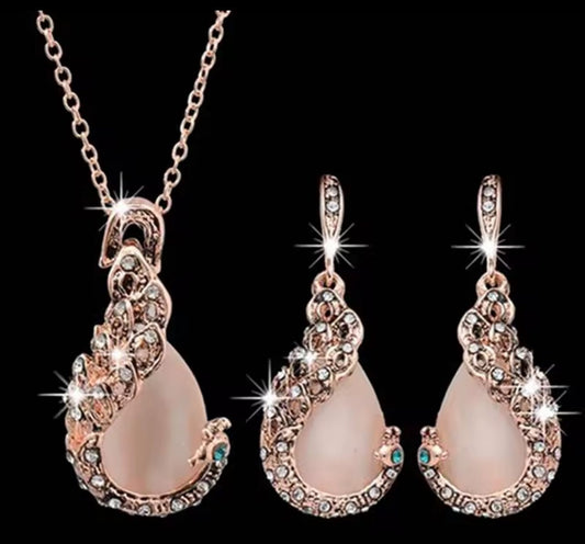 3pcs Jewelry Set Elegant Waterdrop Rhinestone Pendant Necklace for Women Hook Earings Jewelry Set