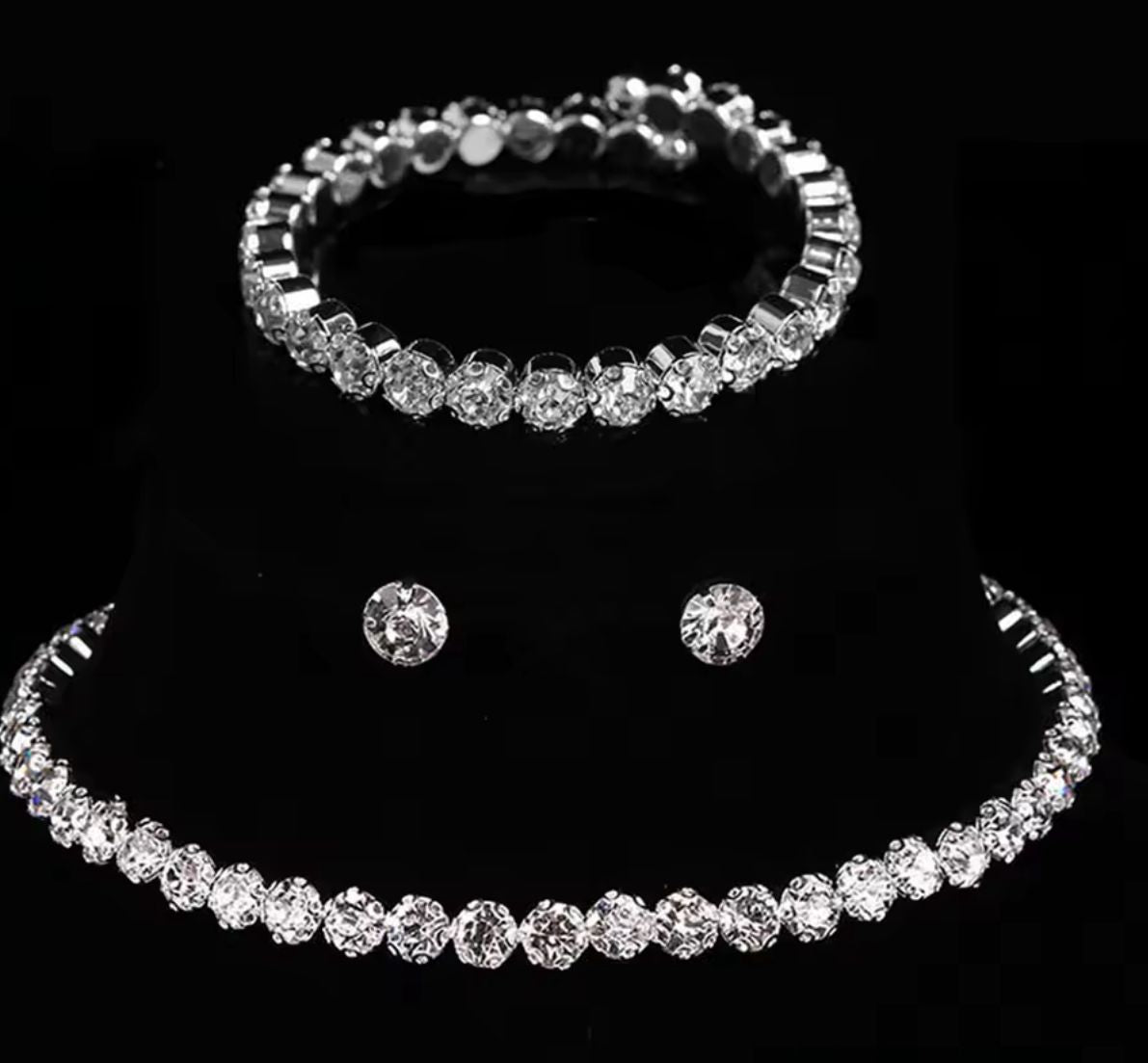 Luxury Female White Crystal Jewelry Set Charm Silver Color Wedding Dangle Earrings for Women Cute Bridal Geometry Chain Necklace